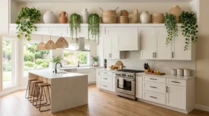 how to decorate above kitchen cabinets