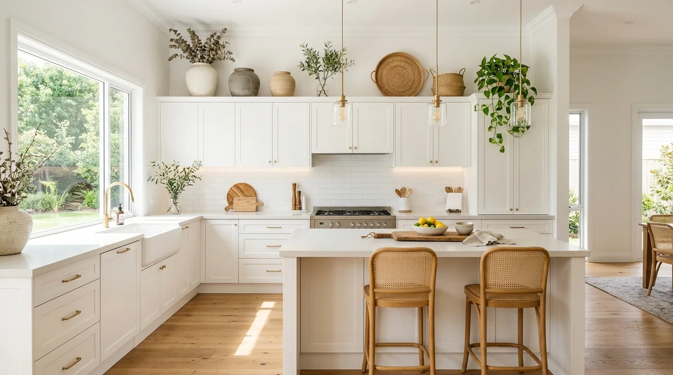 how to decorate above kitchen cabinets